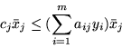 \begin{displaymath}c_j\bar{x}_j \leq (\sum_{i=1}^m a_{ij}y_i)\bar{x}_j \end{displaymath}
