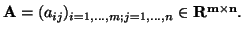 ${\bf A}=(a_{ij})_{
i=1,...,m; j=1,...,n } \in {\bf R^{m\times n}}.$
