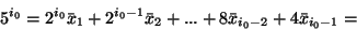 \begin{displaymath}
5^{i_0}=2^{i_0}\bar{x}_1 + 2^{i_0-1}\bar{x}_2 + ... + 8\bar{x}_{i_0-2} + 4\bar{x}_{i_0-1} = \end{displaymath}
