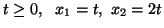 $t \geq 0, \ \ x_1 = t, \ x_2 = 2t$