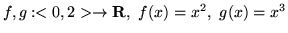 $f,g:<0,2> \rightarrow {\bf R}, \ f(x)=x^2, \ g(x)=x^3$